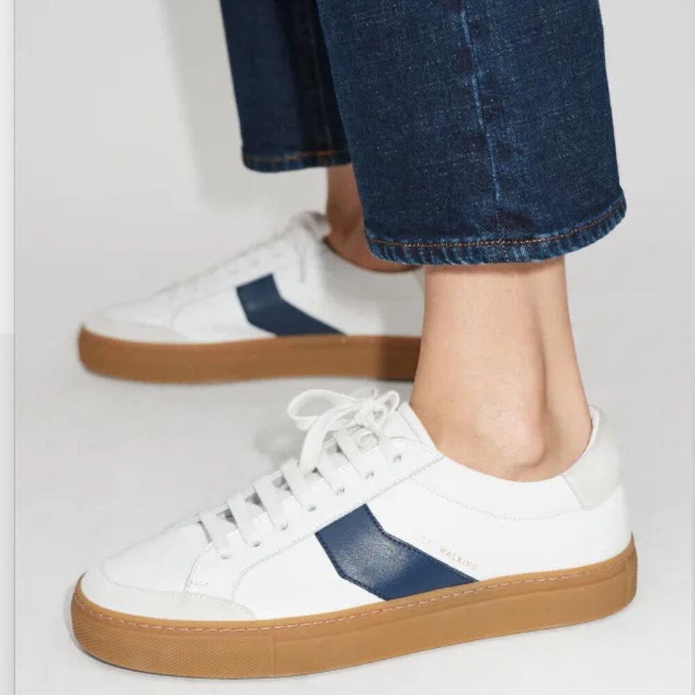 ME+EM Leather Lace-Up Contrast Sole Sneaker-White/Navy-Sold Out- 7.5 US/38.5 EU
